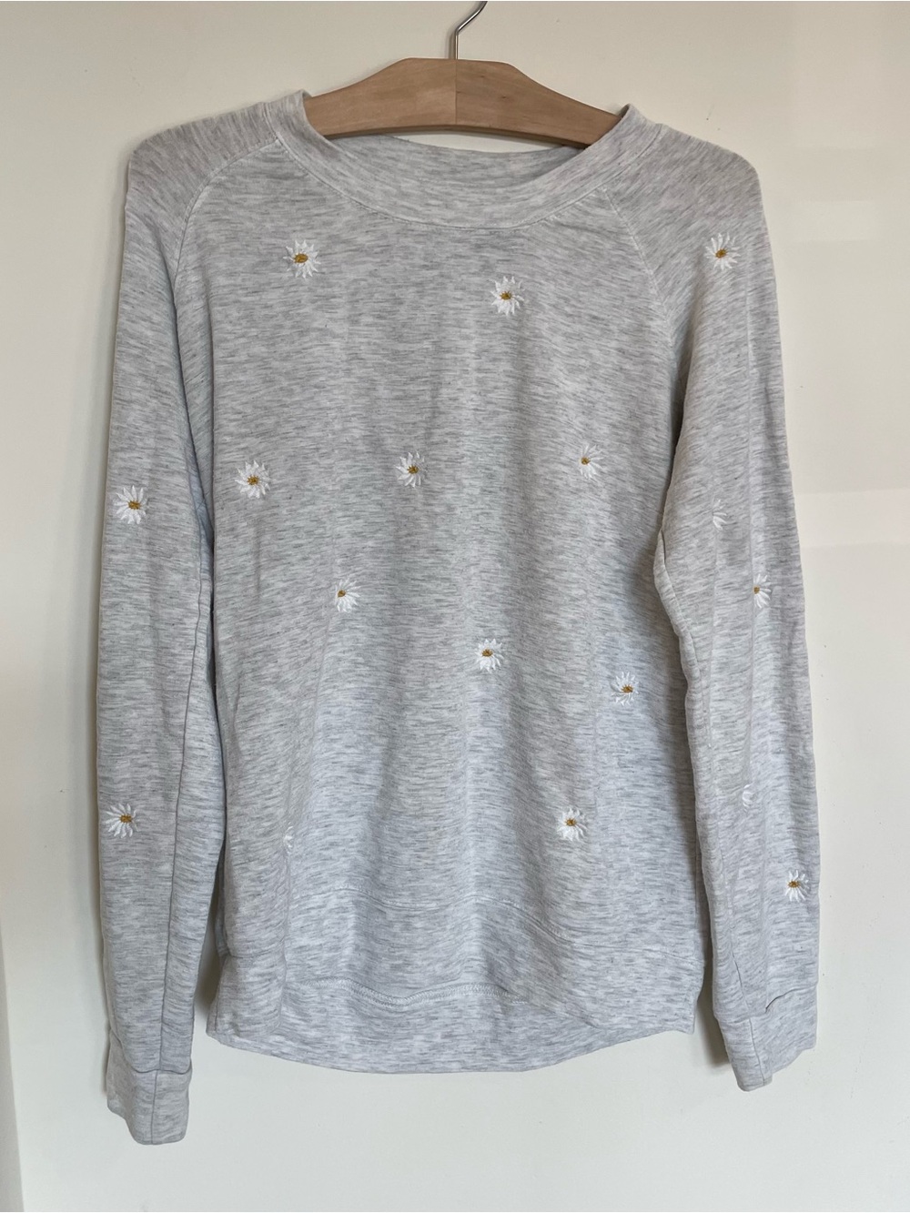 Joan Vass Light Gray Daisy Embroidered Sweatshirt